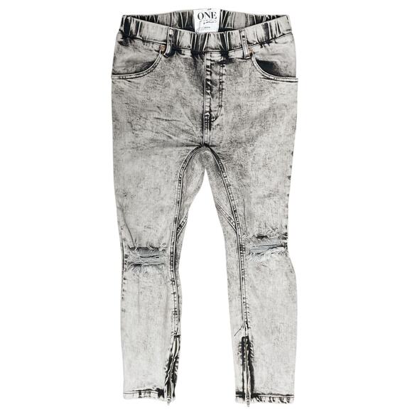 ONE by ONE TEASPOON Harley Killers Drop Crotch Leather Pocket Crop Jeans Size 24 - Picture 2 of 10